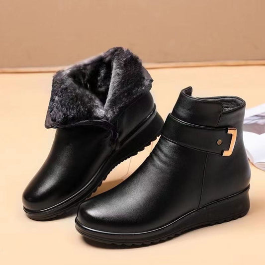 Dam Ankelboots – Skinnliknande Material – Varm Foder – Halksäker Sula – Spänne