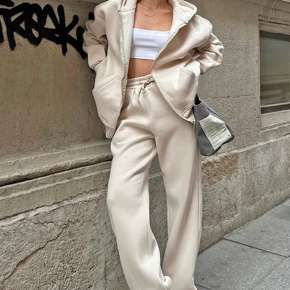 Dam Hoodie-set – Oversize Passform – Mjuk Bomull – Dragkedja och Huva – Loungekläder