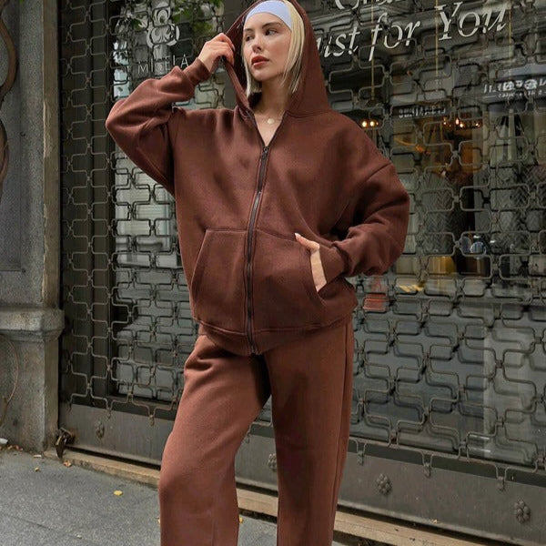 Dam Hoodie-set – Oversize Passform – Mjuk Bomull – Dragkedja och Huva – Loungekläder