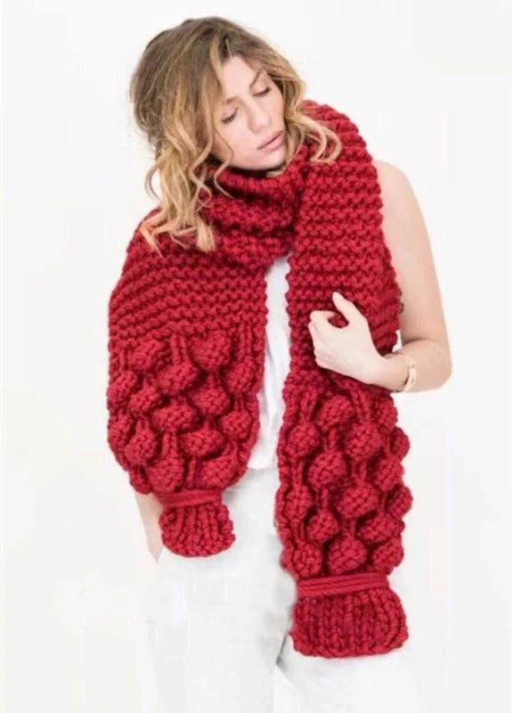 Dam Halsduk – Oversized Passform – Tjock Ullmix – Kabelstickad Struktur