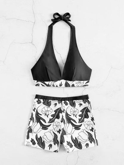 Dam Bikini Set – Halterneck – Hög Midja – Blommigt Mönster
