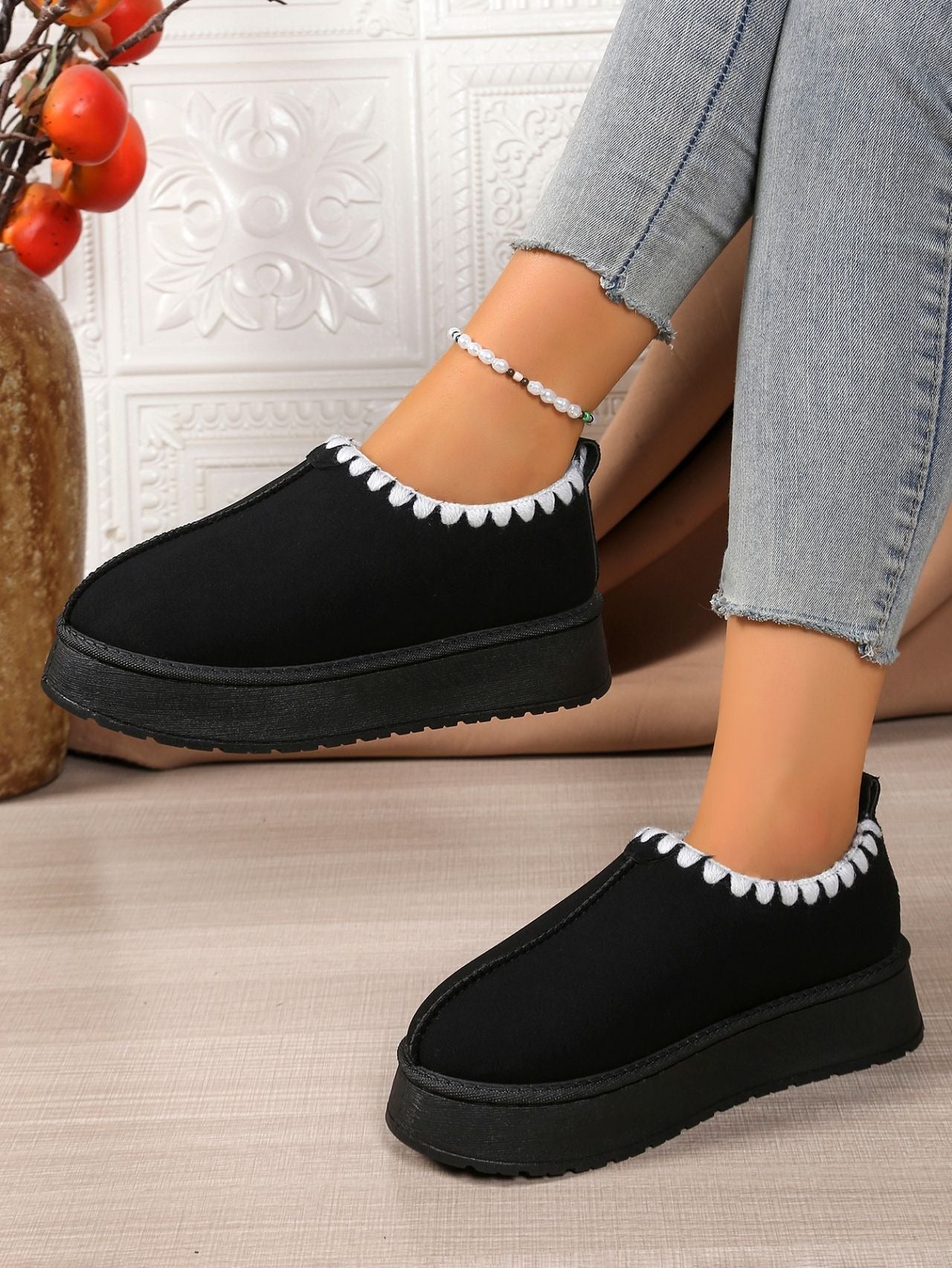 Damstövlar – Slip-on Ankelmodell – Varmt Foder – Tjock Sula Vardagskomfort