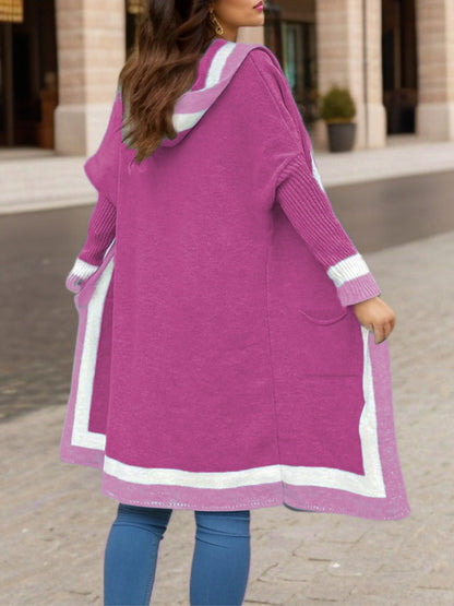 Damkofta – Lång – Oversized Passform – Med Huva – Mysig Stickning – Ribbade Muddar