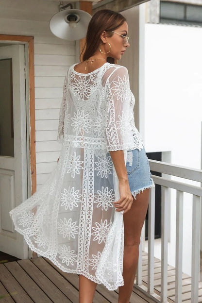 Dam Kimono Strandtunika – Virkade Detaljer – Ledig Passform