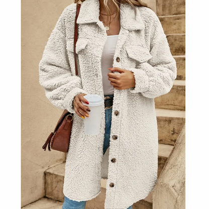 Dam långkappa – Oversized passform – Mjuk textur – Knappar – Bröstfickor
