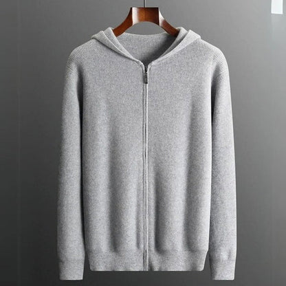 Herrhoodie – Ullblandning – Avslappnad Passform – Dragkedja – Ribbad Kant