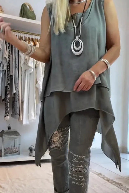 Damtop – Ärmös Lång Modell – Avslappnad Passform – Asymmetrisk Fåll – Bomullskänsla