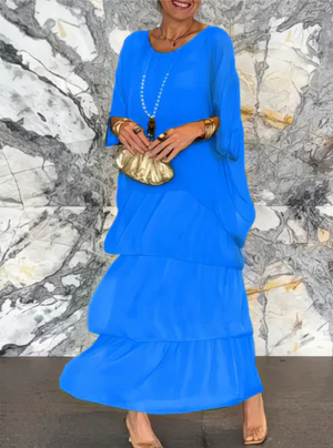 Damklänning – Maxilängd – Ledig Passform – Skira Tyglager – Armbågslång Ärm