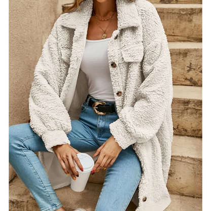 Dam långkappa – Oversized passform – Mjuk textur – Knappar – Bröstfickor