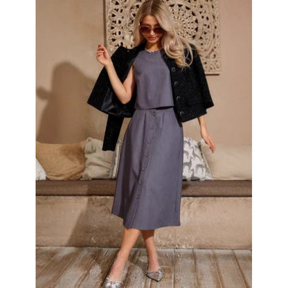 Damset – Crop Top i avslappnad passform – Midikjol med knappar – Bomullsblandning