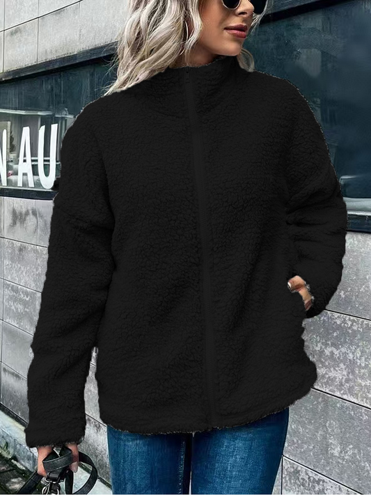 Dam Jacka Fleece – Oversize Passform – Ståkrage – Lång ärm – Ullmix varm Modell