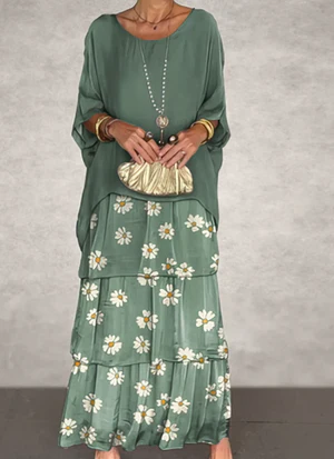 Damklänning – Maxilängd – Ledig Passform – Skira Tyglager – Armbågslång Ärm