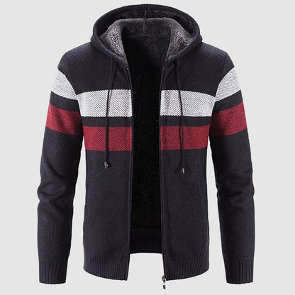 Herrjacka med huva – Regular till slim fit – Stickad textur – Mjuk fleecefodrad – Dragkedja