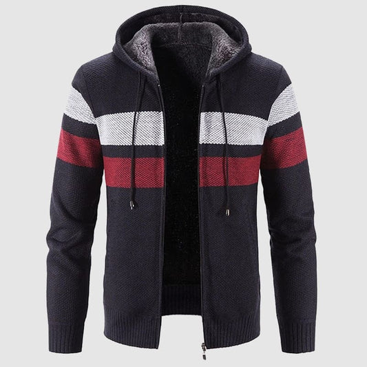 Herrjacka med huva – Regular till slim fit – Stickad textur – Mjuk fleecefodrad – Dragkedja