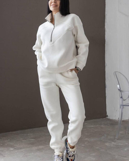 Dam Loungewear Set – Fleece Hoodie med Half Zip – Joggerbyxor – Avslappnad Passform