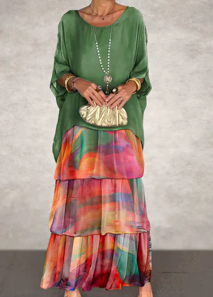 Damklänning – Maxilängd – Ledig Passform – Skira Tyglager – Armbågslång Ärm