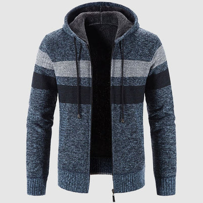 Herrjacka med huva – Regular till slim fit – Stickad textur – Mjuk fleecefodrad – Dragkedja