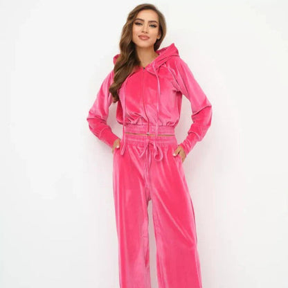 Dam Lounge Set – Fleece – Avslappnad Passform – Hood med Dragsko – Vida Byxor