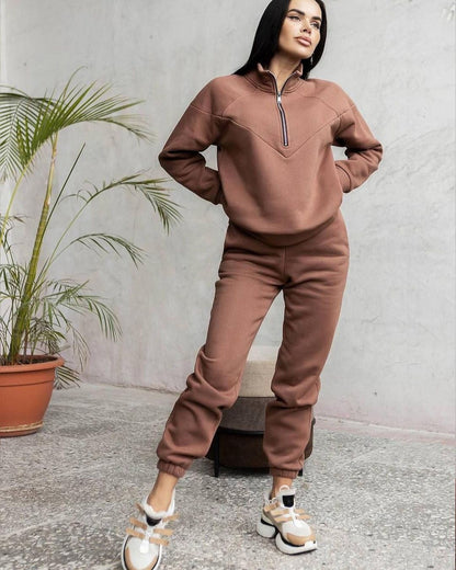 Dam Loungewear Set – Fleece Hoodie med Half Zip – Joggerbyxor – Avslappnad Passform