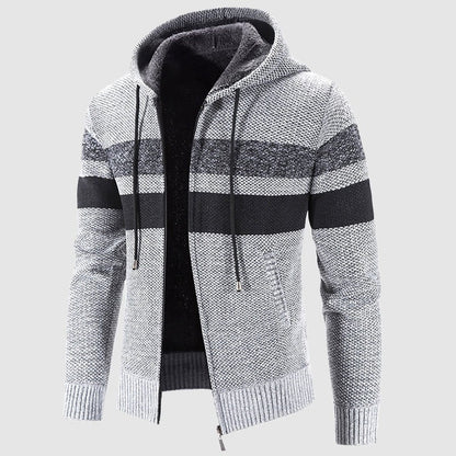 Herrjacka med huva – Regular till slim fit – Stickad textur – Mjuk fleecefodrad – Dragkedja