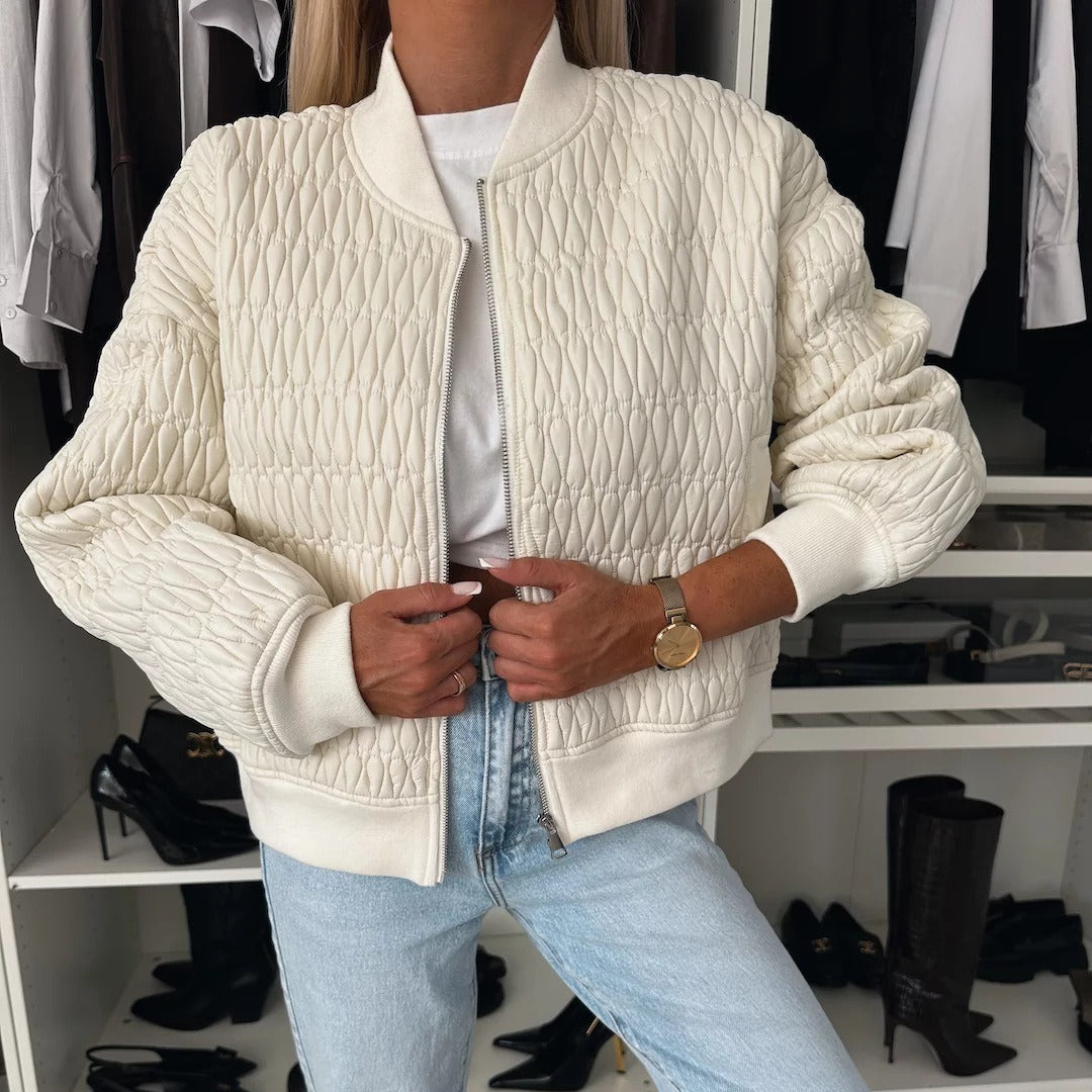 Damjacka – Quiltad – Kort Modell – Ribbad Krage och Muddar – Dragkedja