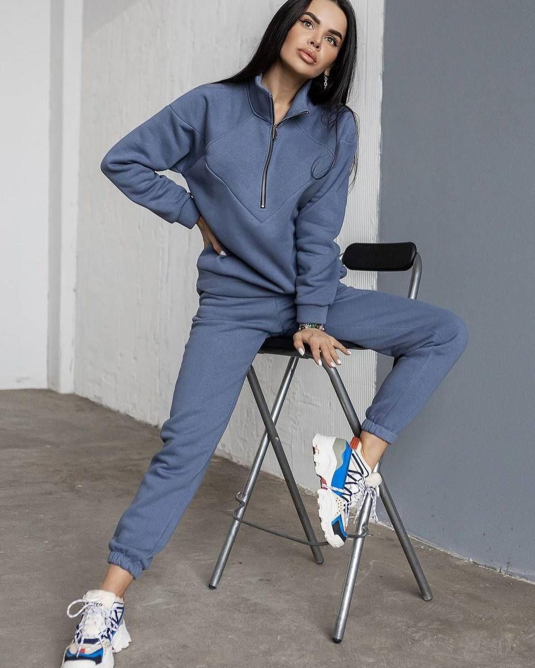 Dam Loungewear Set – Fleece Hoodie med Half Zip – Joggerbyxor – Avslappnad Passform