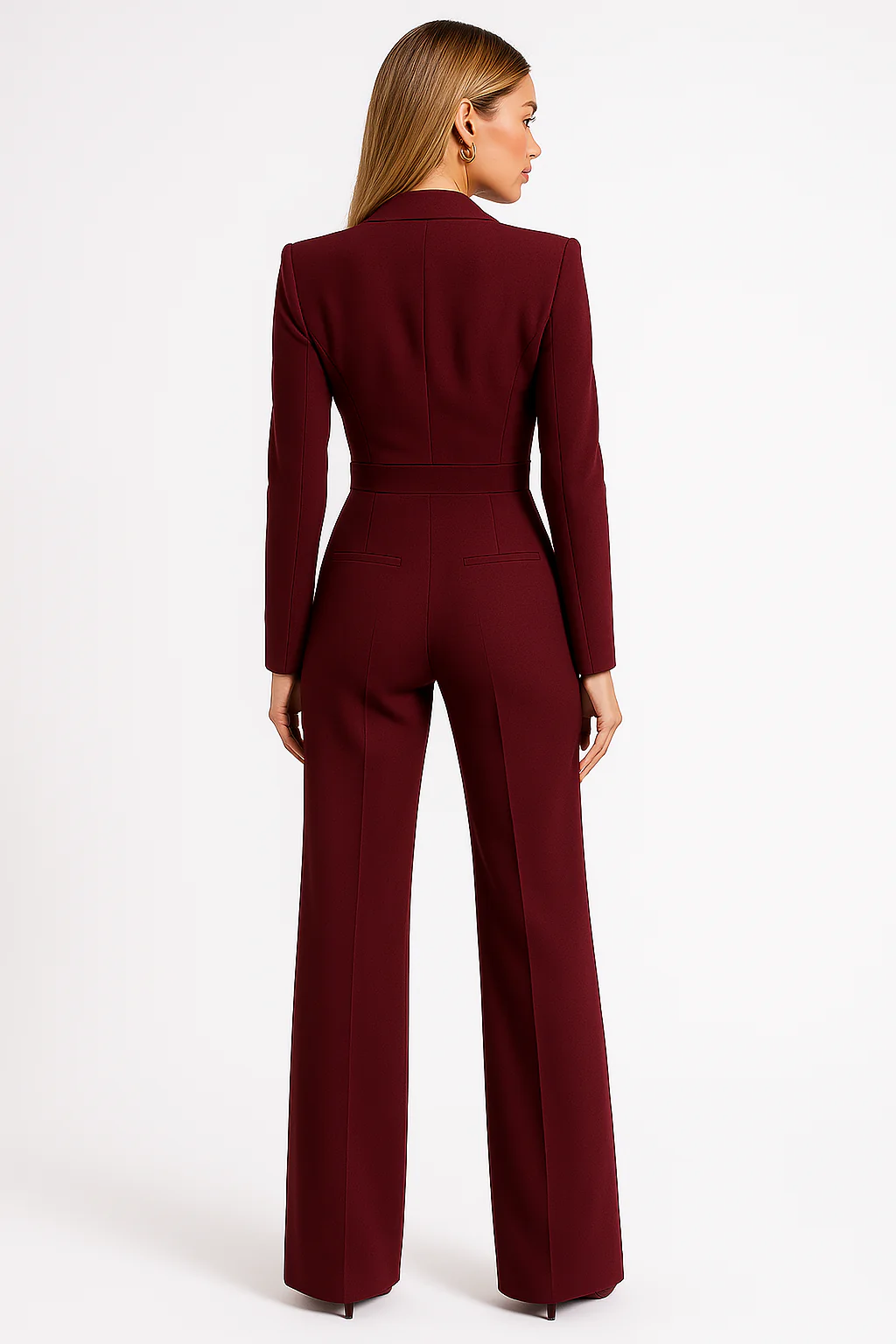 Dam Jumpsuit – Skräddad Passform – V-ringning – Lång Ärm – Vida Ben – Formell Stil