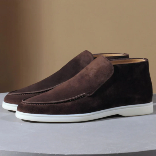 Herrloafers – Ankelmodell – Mjuk mocka – Slip-on – Elegant smal passform