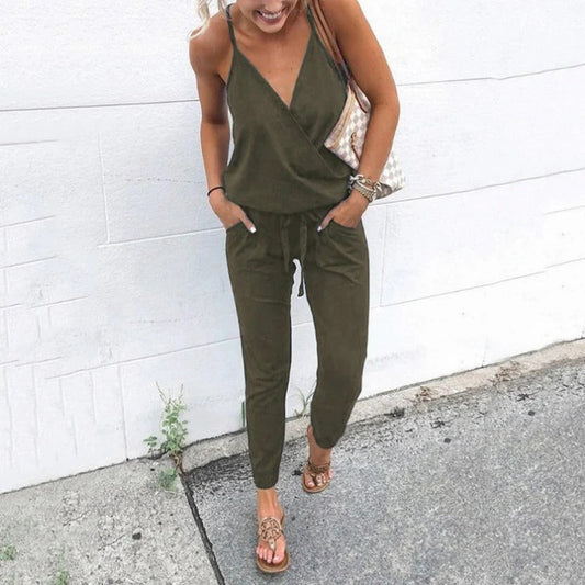 Dam Jumpsuit – Justerbara Axelband – V-Ringning – Taperade Ben – Ledig Passform
