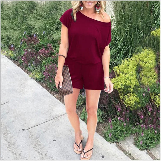 Dam Romper – Avslappnad Passform – Off-Shoulder – Kortärmad – Andningsbart Tyg