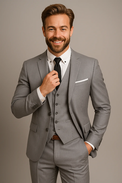 Herrkostym 3-delad – Slim Fit – Ullmix – Kavaj med Notch Slag – Formell Stil