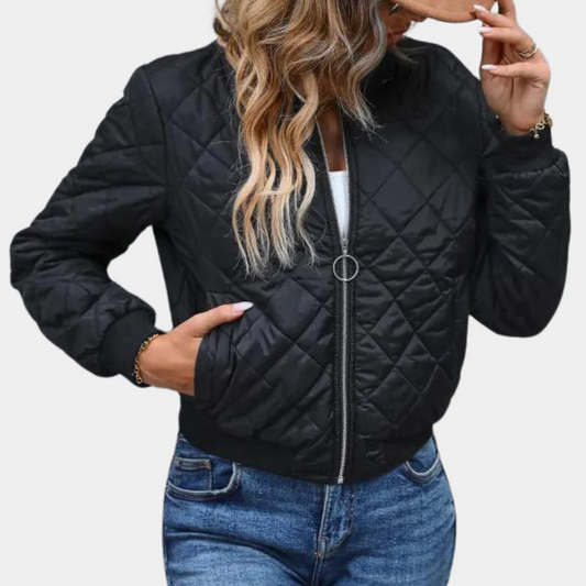 Dam bomberjacka – Quiltad design – Avslappnad passform – Dragkedja med ringpull