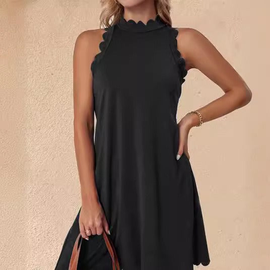 Damklänning – A-linjemodell – Ärmlös – Bomull – Skalpkanter – Kort längd