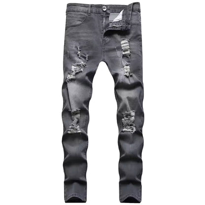 Herrjeans – Slim Fit – Distressad Denim – Ankellängd – Dragkedjegylf Casualstyle