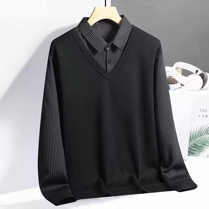 Herr Tröja med Krage – Regular Fit – Lång ärm – Stickad – Skiktad Skjortlook