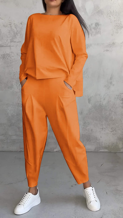Dam Lounge Set – Oversized Topp – Raka Byxor – Mjuk Stickad Kvalitet