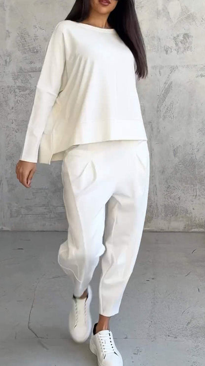 Dam Lounge Set – Oversized Topp – Raka Byxor – Mjuk Stickad Kvalitet