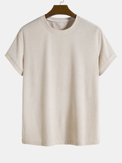 Unisex T-shirt - Finribbad Bomull - Rundhals - Kortärmad - Avslappnad Passform