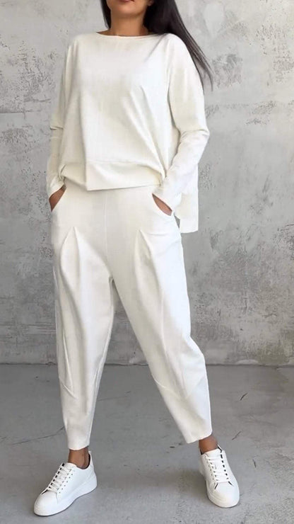 Dam Lounge Set – Oversized Topp – Raka Byxor – Mjuk Stickad Kvalitet