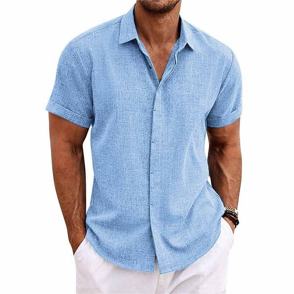 Men’s Short Sleeve Linen Button-Up Shirt with Relaxed Fit