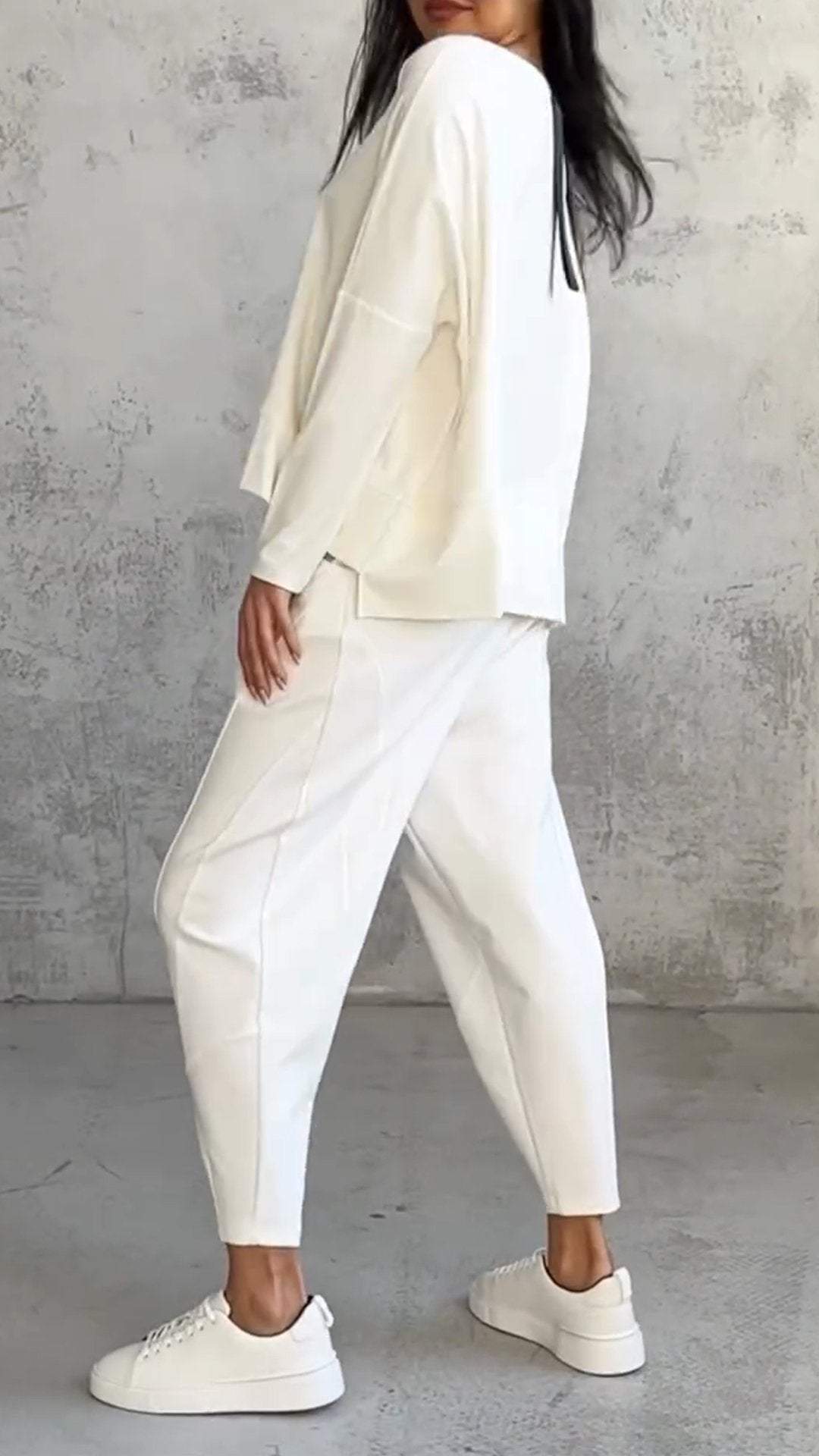 Dam Lounge Set – Oversized Topp – Raka Byxor – Mjuk Stickad Kvalitet