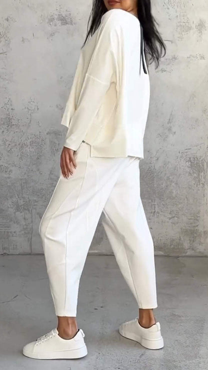 Dam Lounge Set – Oversized Topp – Raka Byxor – Mjuk Stickad Kvalitet