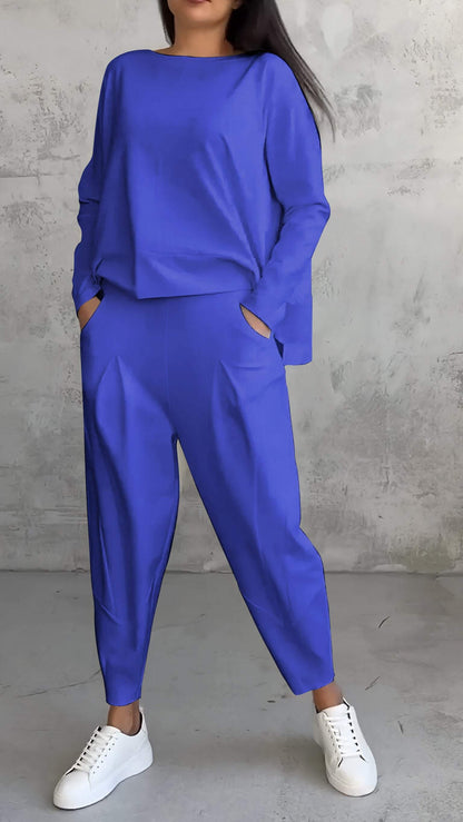 Dam Lounge Set – Oversized Topp – Raka Byxor – Mjuk Stickad Kvalitet