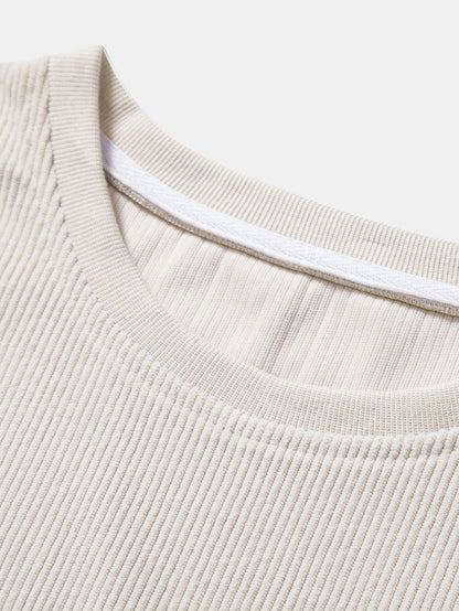 Unisex T-shirt - Finribbad Bomull - Rundhals - Kortärmad - Avslappnad Passform