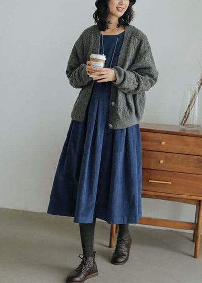 Amelia Oversized A-Linje Klänning | Knappmanschetter Plisserad Klänning