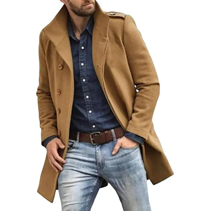 Herrtrenchcoat – Dubbelknäppt – Långärmad – Knäppt – Skårad slagmodell