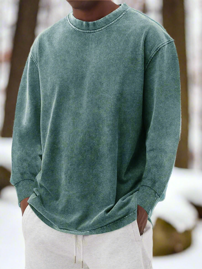 Herr Sweatshirt - Lös Passform - Bomullsblandning - Rund Hals - Långärmad Casual