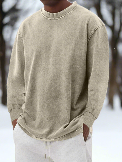 Herr Sweatshirt - Lös Passform - Bomullsblandning - Rund Hals - Långärmad Casual