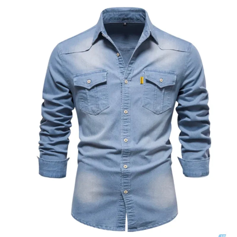 Herrskjorta - Denim - Knappar framtill - Bröstfickor - Klassisk krage