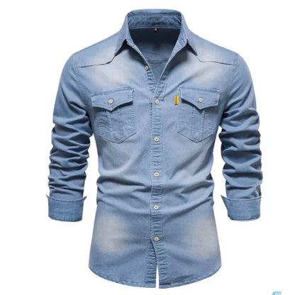 Herrskjorta - Denim - Knappar framtill - Bröstfickor - Klassisk krage